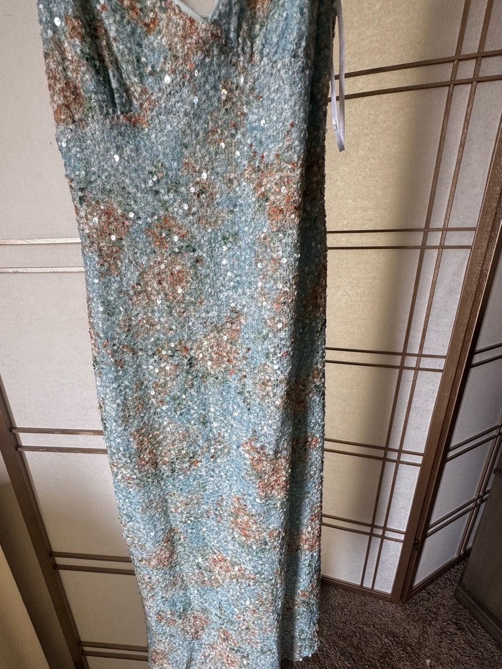 🩵LULU’s Sequin Embellished V-Neck Maxi Dress in Light Blue and Rose Gold - Picture 5 of 10